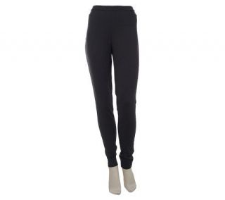 LOGO by Lori Goldstein Leggings with Faux Leather Detail   A227458