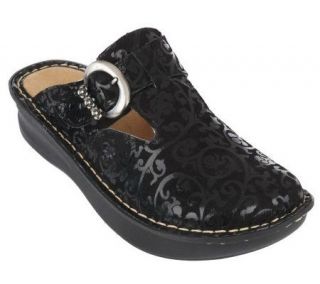 White Mountain Leather Printed Clogs w/ Adjustable Strap —