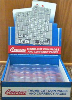 Four (4) COWENS 2x2 Thumb cut coin pages 3 ring binder slides holds 20