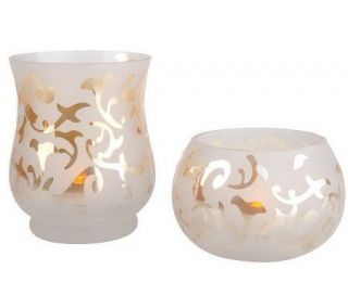 HomeReflections Set of 2 Etched Glass Tealight Holders —