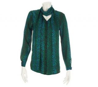 Bob Mackies Ombre Leopard Print Blouse and Scarf —