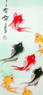 Scroll Wall Art Nine Fish Coy Gift Feng Shui Koi Carp