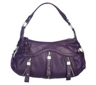 Makowsky Glove Leather Top Zip Shoulder Bag w/Zipper Pocket — 