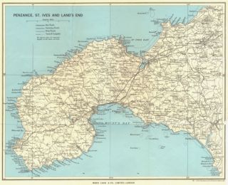 CORNWALL Penzance St Ives Lands end 1963 map