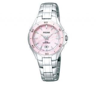 Pulsar Ladies Stainless Steel Watch with Pink Ceramic Bezel — 