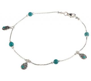 Or Paz Sterling Dangle and Gemstone Station Anklet —