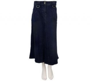 Motto Stretch Denim Long Skirt with Heavy Stitch Detail —