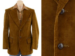 Vtg 60s 70s Corduroy Blazer Sport Coat Golden Brown Retro Cord Hippie