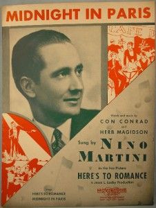 Vintage 1935 Midnight in Paris Sheet Music Nino Martini