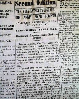 Corinth MS More 1862 Pittsburgh PA Civil War Newspaper