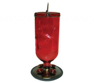 Hummingbird Antique Style Bottle Feeder   Red Glass —