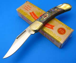 KISSING CRANE Lockback Abalone Handle Folding Blade Pocket Knife Clip