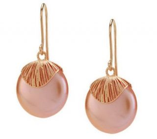 HonoraGold Cultured Pearl 15.0mm Coin Drop Earrings 14K Gold
