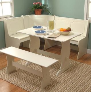White Kitchen Dining Room Wood Corner Breakfast Nook Table Bench Chair