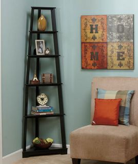Black 6 Tier Corner Shelves Home Decor Shelving Ladder Wall Unit 5 1 2