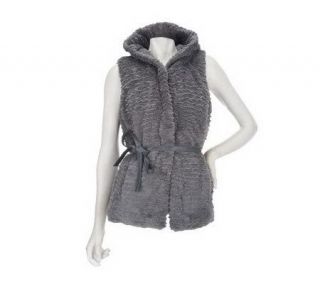 Dennis Basso Sculpted Faux Persian Fur Vest with Hood and Belt