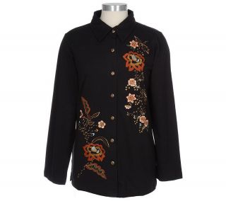 Indigo Moon Floral Embroidered & Embellished Knit Big Shirt — 
