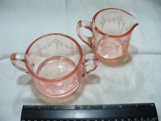 Depression Glass Peach / Pink etched sugar Creamer set