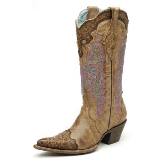 Corral Ladies Lace & Heart Turquoise Cowgirl Boots Chocolate Wingtip