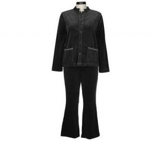 Denim & Co. StretchCorduroy Mandarin Collar Jacket and Bootcut Pants 