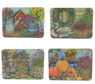 Set of 4 Seasonal Glass Cutting Boards by Valerie —