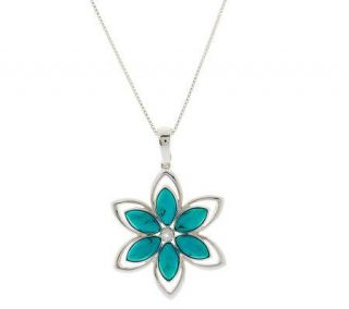 Turquoise Floral Cluster Sterling Enhancer with Chain —