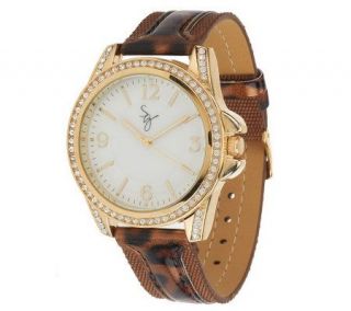 Susan Graver Animal Print Strap Watch with Crystal Accents —