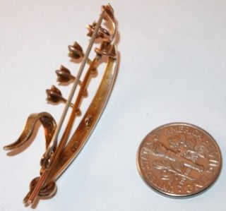 9ct Gold Seed Pearl Lily of The Valley Flowers Brooch Pin Nice