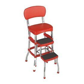 Cosco Retro Kitchen Stool Red with Folding Step New