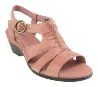 Clarks Bendables Bermuda Sun Leather Ruched Wedge Sandals —