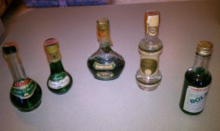 Assortment of 5 Miniature Creme de Menthe Liquor Bottles