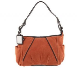 Tignanello Suede Top Zip Shoulder Bag with Key Fob —