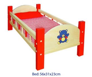 WOW Wooden Baby Doll Bed with Bedding Pretend Cot Crib