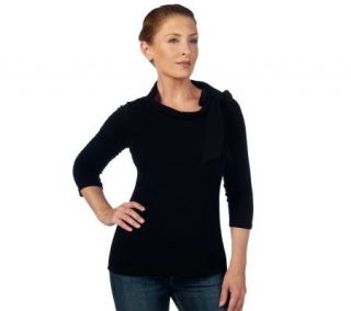 Dennis Basso Stretch Knit 3/4 Sleeve Top with Bow Detail —