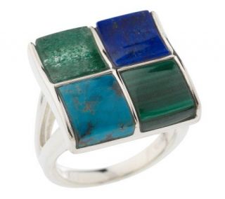 Sterling Opaque Multi gemstone Patchwork Ring —