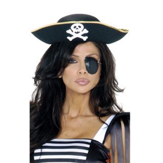 black pirate costume hat with skull gold trim o s