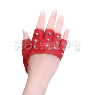 Vogue Womens Sexy Rivets Half Palm Fingerless Gloves PU Leather Black