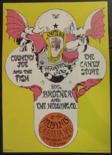 Janis Joplin Country Joe California Hall 1967 Concert Poster Ramlala