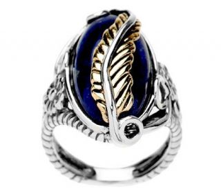 American West Bold Lapis Sterling/Brass Leaf Design Ring —