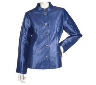 Susan Graver Metallic Faux Leather Mandarin Collar Jacket —