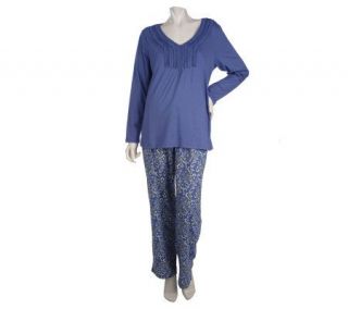 Carole Hochman 2 piece Cotton Pajama Set w/ Solid Top & Paisley Pant 