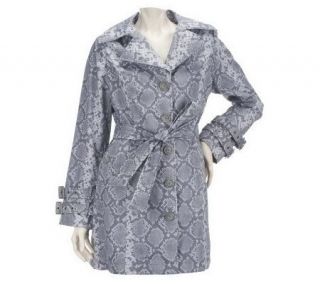 Dennis Basso Water Resistant Python Print Notch Collar Trench Coat