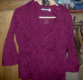 Croft Barrow Maroon Embroidered Shirt Womans Large