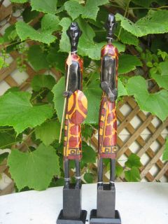 COUPLE OF WOOD HAND CARVED FIGURINE STATUES PRIMITIVE DECOR WOODEN ART