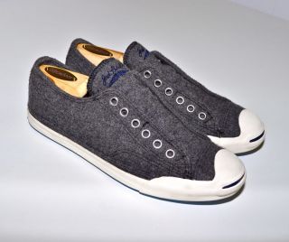 CONVERSE Low Profile Jack Purcell Sneakers GRAY WOOL Slip On Mens 6 5
