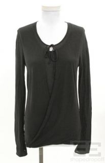 Firma Black Cotton Tie Neck Long Sleeve Top Size 38 New
