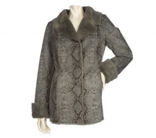 Dennis Basso Faux Suede Printed Python Blazer with Faux Fur Lining