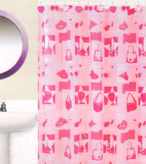  Bathroom Shower Curtain Handbags Perfume Couture with Matching Hooks