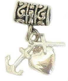 925 Silver Heart Cross Anchor Charm for European Bead