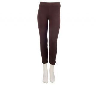 Susan Graver Stretch Cotton Knit Pull on Ankle Pants with Side Slits 